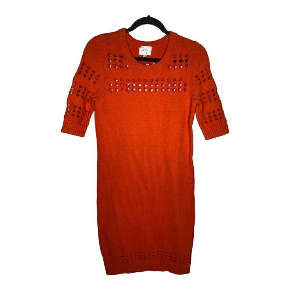 Milly Of NY Dress Size M Women's Tangerine 1/2 Sleeve Cotton Blend Netted Midi